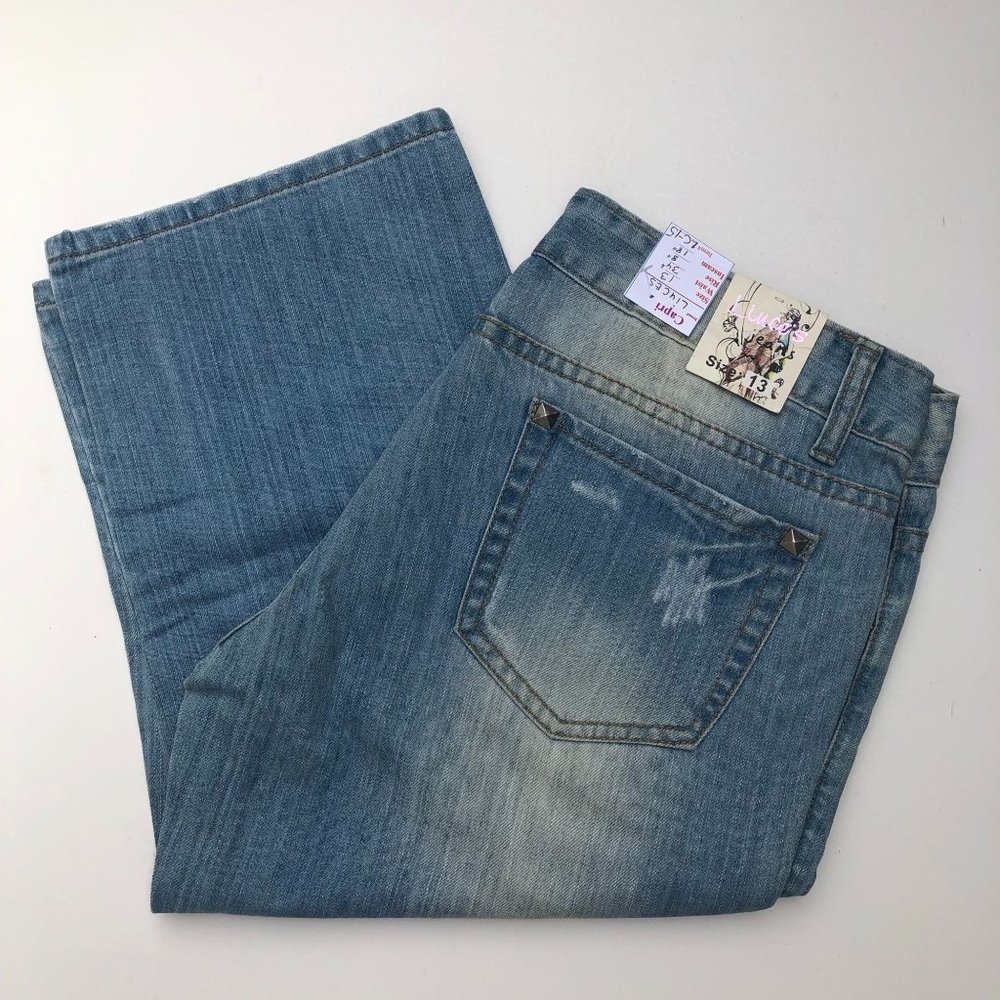 NWT Women's Ripped Capri Ankle Cropped Jeans "Liuce's Jeans" Size 13
